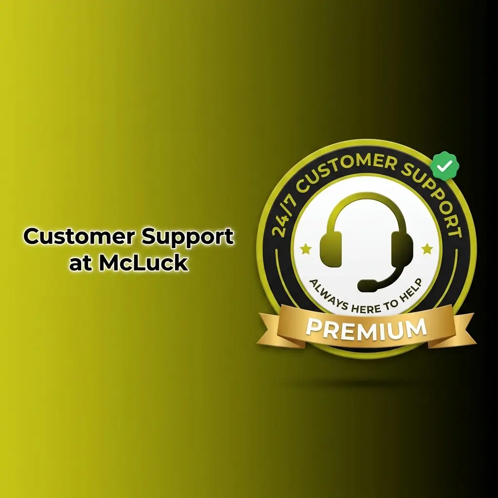 McLuck customer support options showing live chat, email, and help center for US players available 24/7