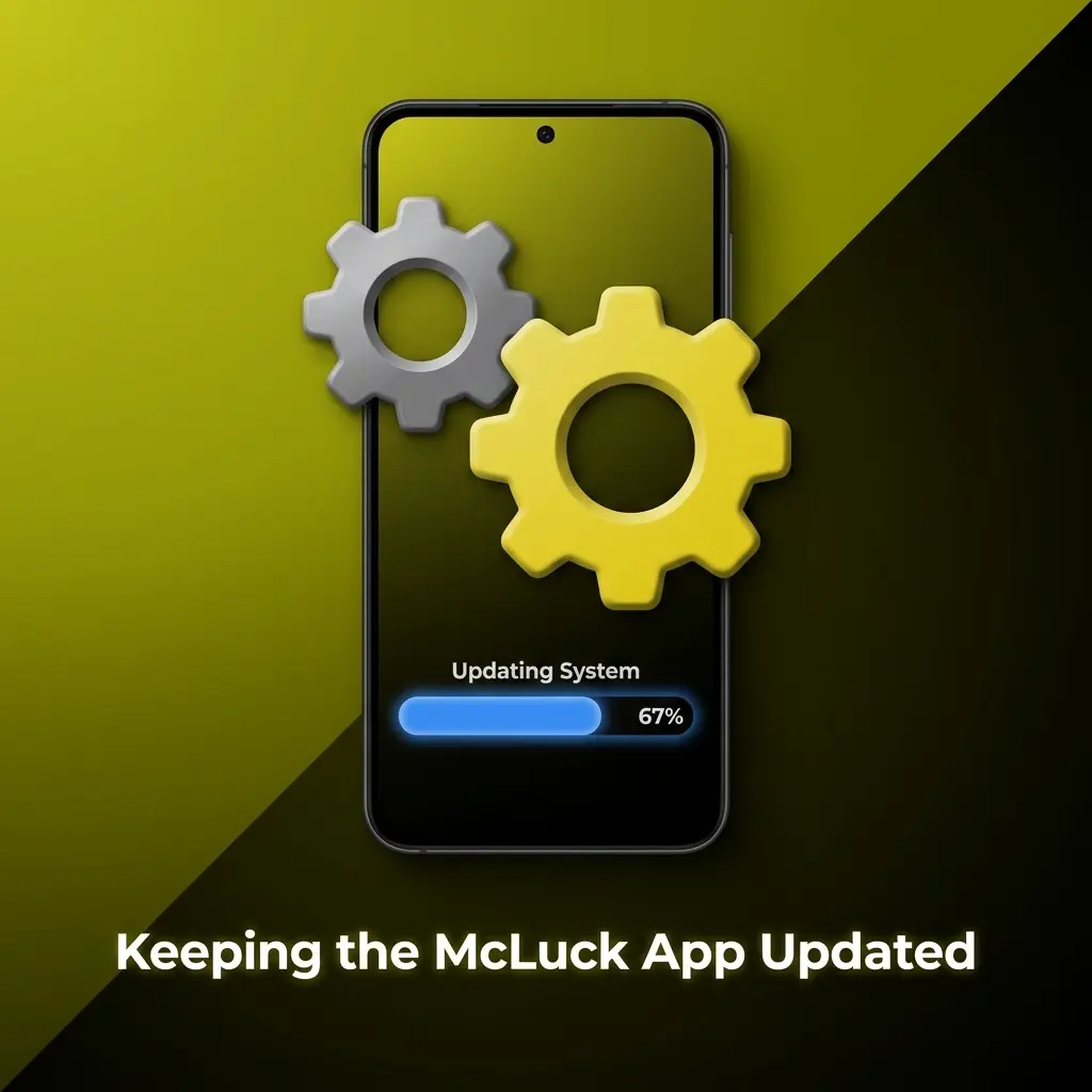 McLuck app update guide showing Android APK download steps and iOS PWA automatic update process
