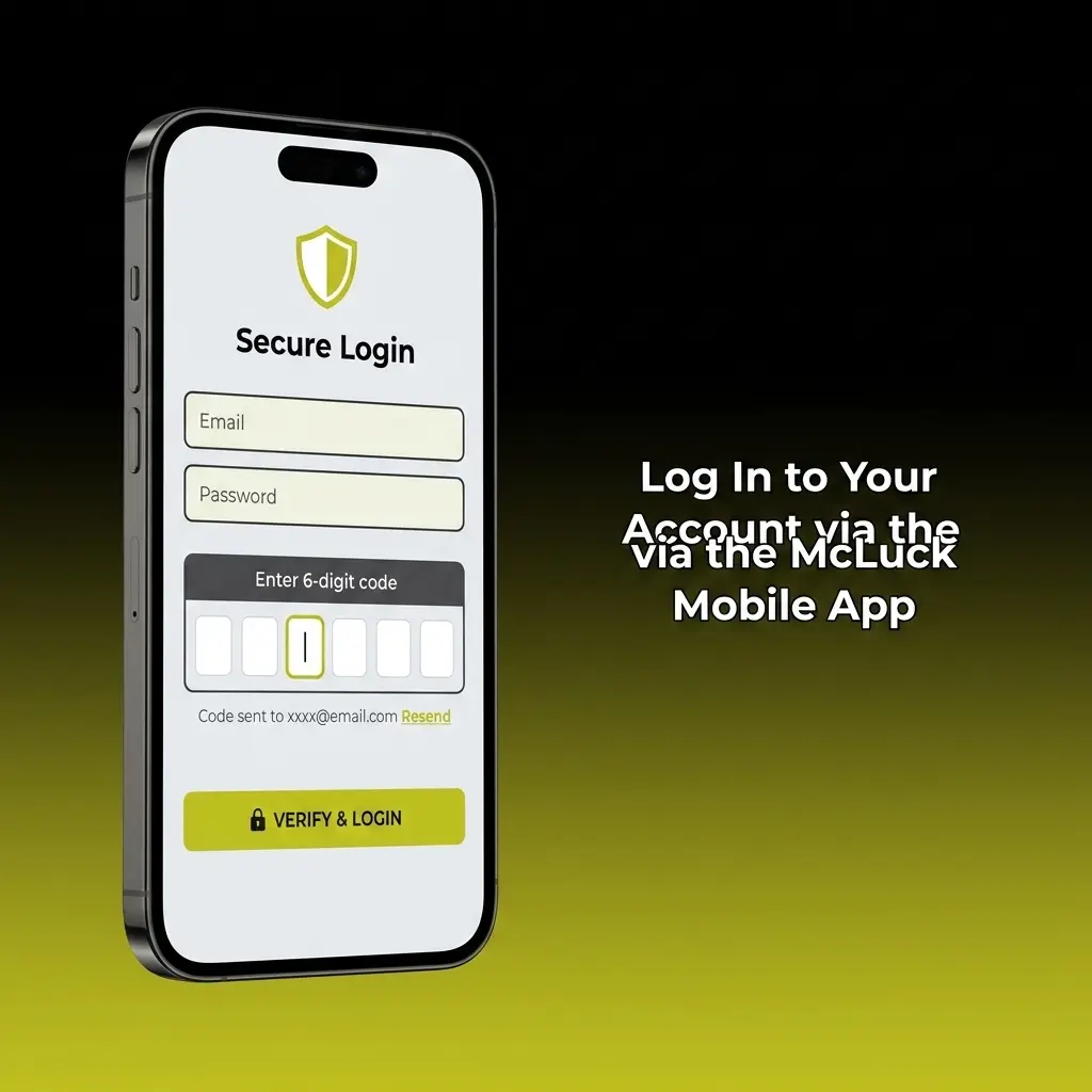 McLuck mobile app login screen on iPhone showing email, password fields, and Face ID option for returning players