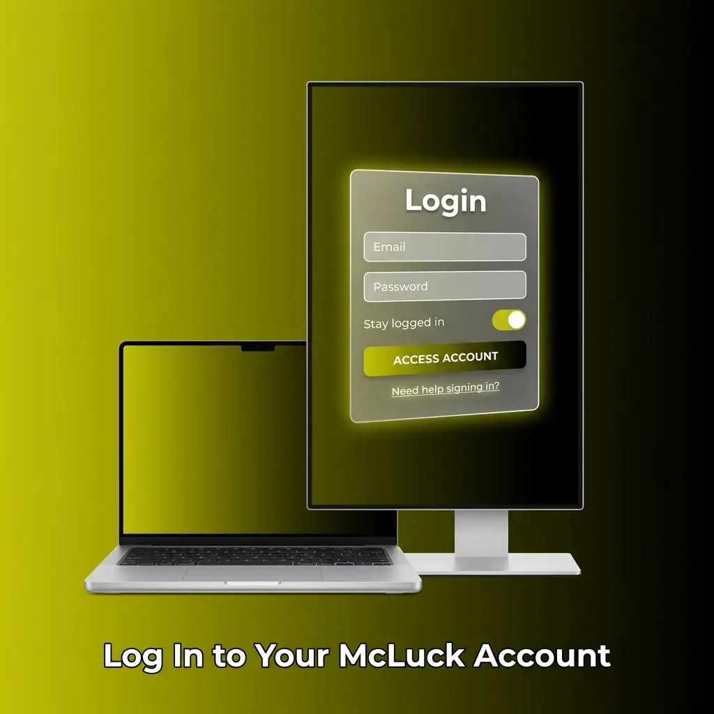 McLuck account login page showing step-by-step sign-in instructions to access balance, bonuses, and game history