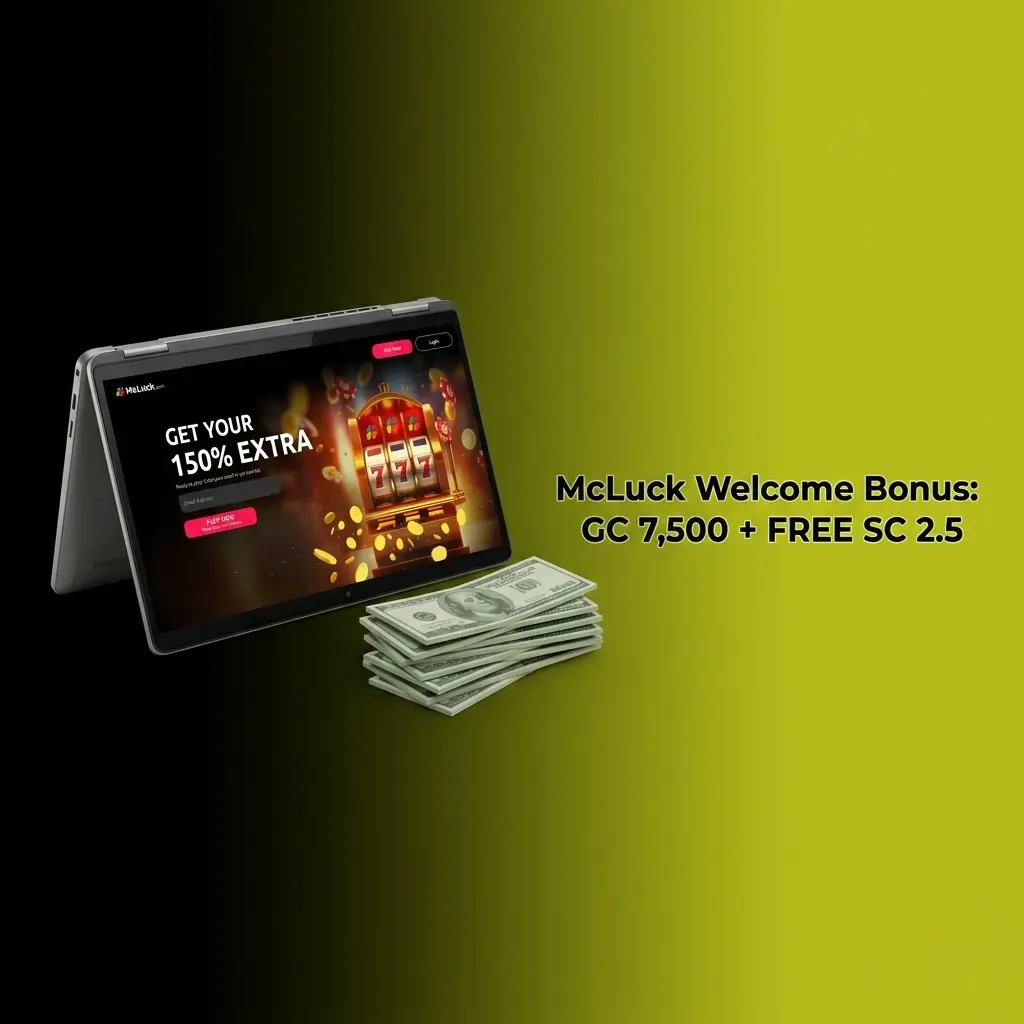 McLuck welcome bonus offer showing GC 7,500 Gold Coins and FREE SC 2.5 Sweeps Coins for new US players upon registration