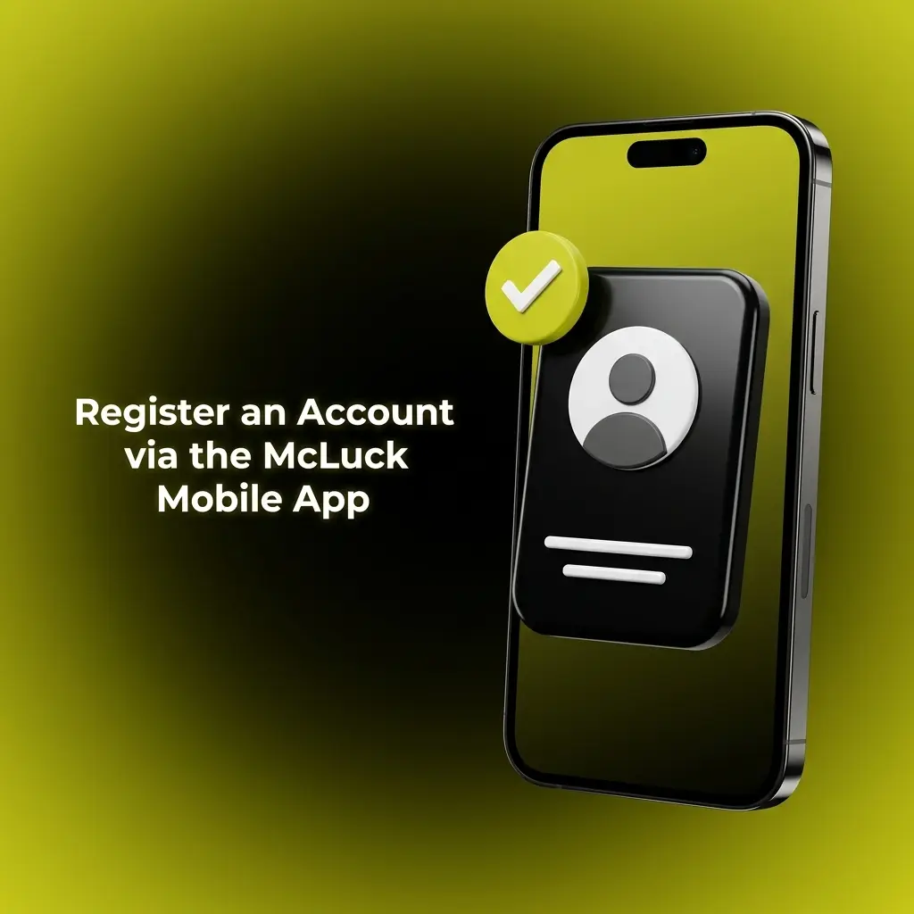 McLuck mobile app registration screen showing sign-up form fields for email, username, password, and date of birth on iOS